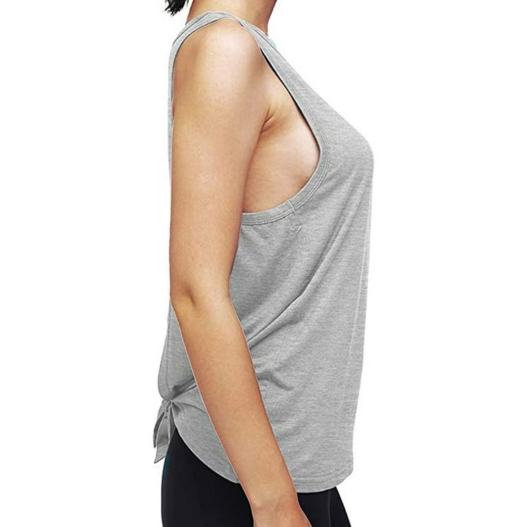 RQYYD Clearance Womens Gym Workout Yoga Tops Open Back Shirts Tie Back  Musle Tank Tops Solid Sleeveless Tank with Adjustable Fit Gray XL 