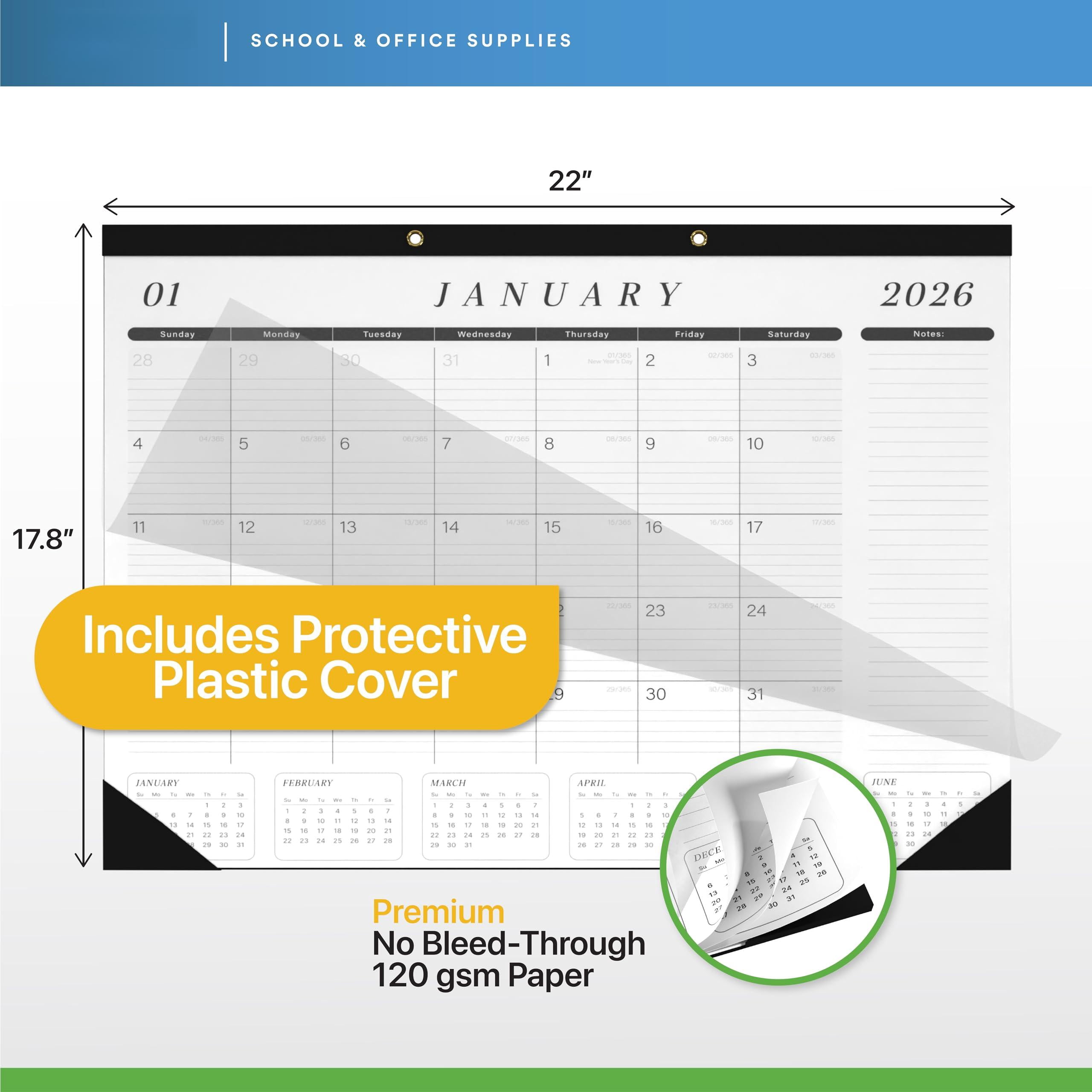 Desk Calendar 2026-2027 Large 22x17 Jan 2026 - Jun 2027 Blotter To-do List Planner (black & White 6 Pack)