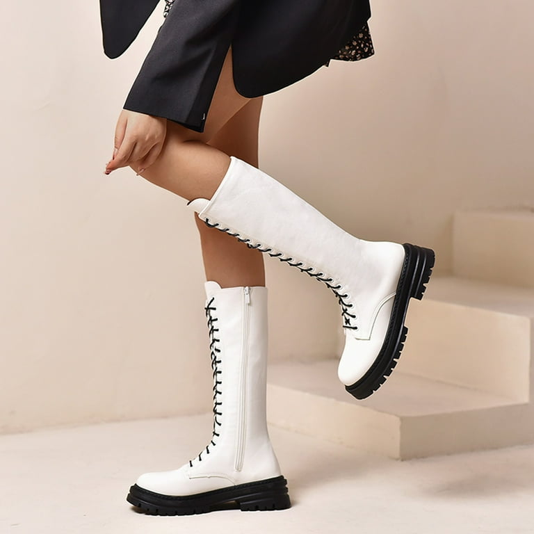 Front lace up top thigh high boots