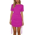 thumbnail image 4 of Gamivast Womens Bodycon Mini Dress Short Sleeve Crew Neck Ruched Drawstring Slim Fit Casual Summer Party Clubwear Stretchy Basic Solid T Shirt Dress, 4 of 7
