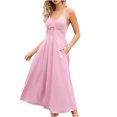 thumbnail image 1 of Robes d'Été à Bretelles Spaghetti pour Femmes Décontractées Sans Manches à Col en V avec Découpes, Fente Haute, Robe Maxi de Plage avec Poches, 1 of 7