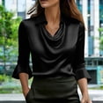 thumbnail image 2 of Tanghaowl Womens T Shirts, Fashion Satin Blouse with Asymmetrical Notched Lapel and Flared Sleeves for Everyday Casual Elegant Tunic Top Black XXL, 2 of 7