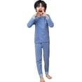 thumbnail image 5 of Raenseen Kids Thermal Underwear Set Girls Boys Warm Long Sleeve Undershirt Tops Fleece Leggings Long Blue 160, 5 of 7