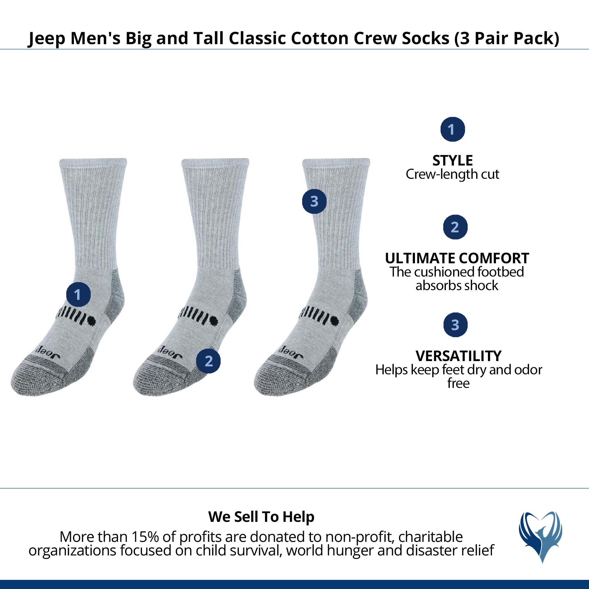 Jeep  Classic Cotton Crew Socks (3 Pair Pack) (Men Big & Tall)