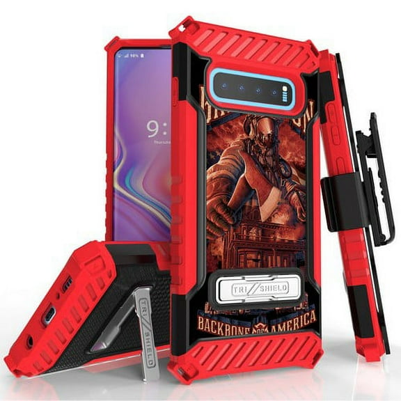Galaxy S10 Plus (SM-G975) Case, TRISHIELD Rugged Cover With   [Belt Clip Holster]   [Built in kickstand] For Samsung Galaxy S10 Plus - Fire Fighter Bring It On