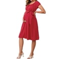 thumbnail image 4 of INSPIRE CHIC Vestidos de Maternidad para Mujeres Boho con Cinturón en la Cintura de Manga Corta Verano Iglesia Rojo Medio, 4 of 6