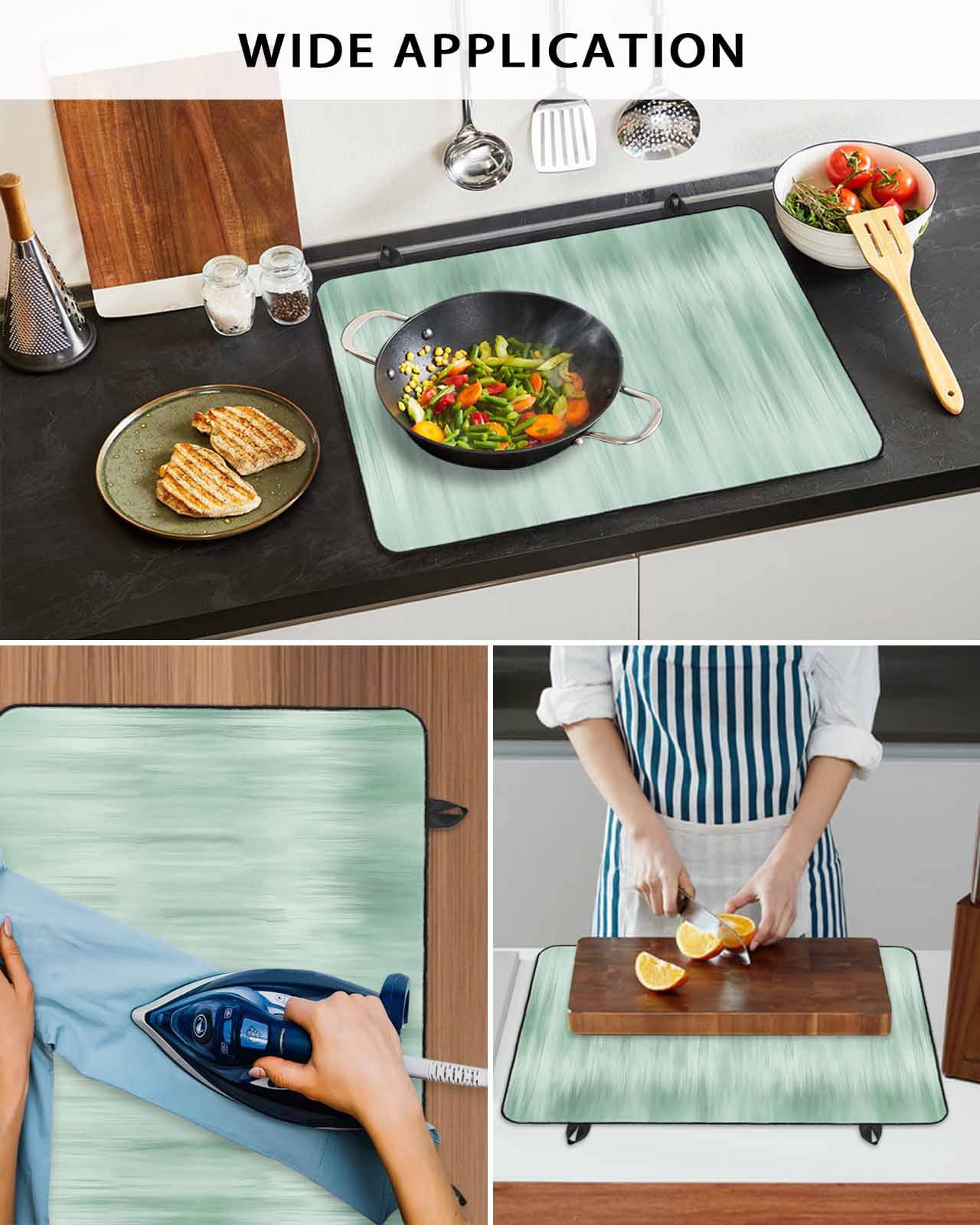 Large Induction Cooktop Protector Mat Green Stove Top Covers for Electric Stove, Modern Abstract Art Ombre Striped Decorative Stove Burner Cover Mats, Glass Top Stove Cover