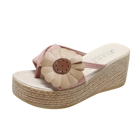 

SEMIMAY Thick Flower Ladies Flops Sandals Fashion Casual Flock Flip Sole Summer Women s slipper Pink