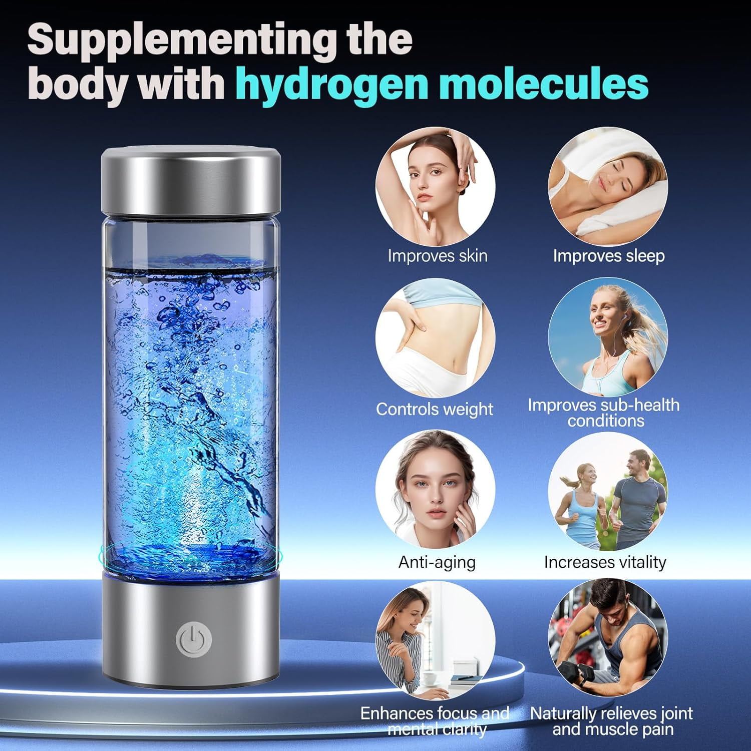 Hydrogen Water Bottle, 3000PPB Portable Hydrogen Water Ionizer Machine, Rechargeable Hydrogen Water Bottle Generator,with SPE & PEM, Hydrogen Water Cup for Exercise, Travel, Home, Office