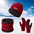 thumbnail image 2 of 3 Pcs Winter Satin Silk Lined Beanie Hat Long Knit Scarf Touchscreen Wool Gloves Set for Women Men, 2 of 3