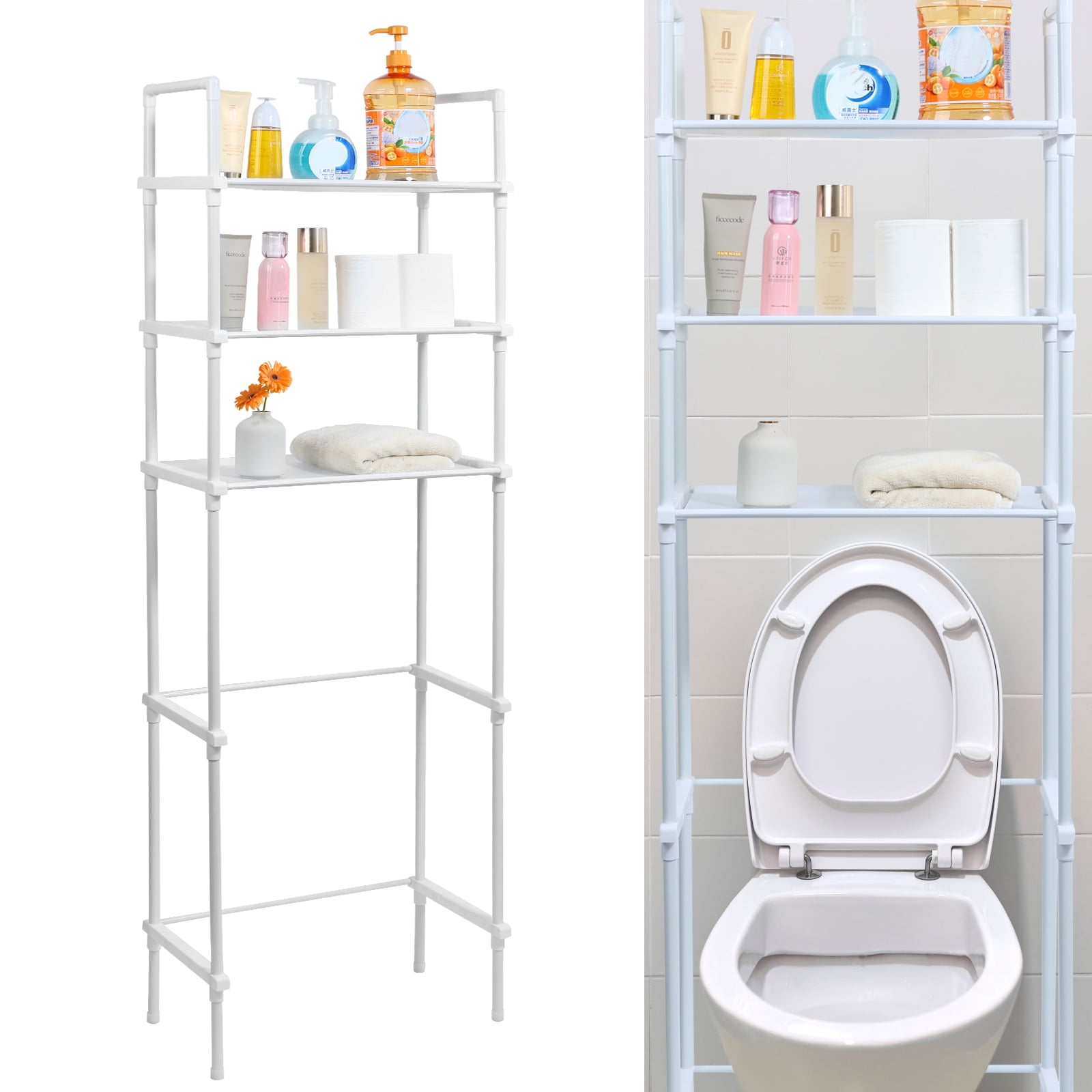 Dznils Over the Toilet Storage Shelf, 3-Tier Steel Bathroom Storage Organizer Space Saver, White