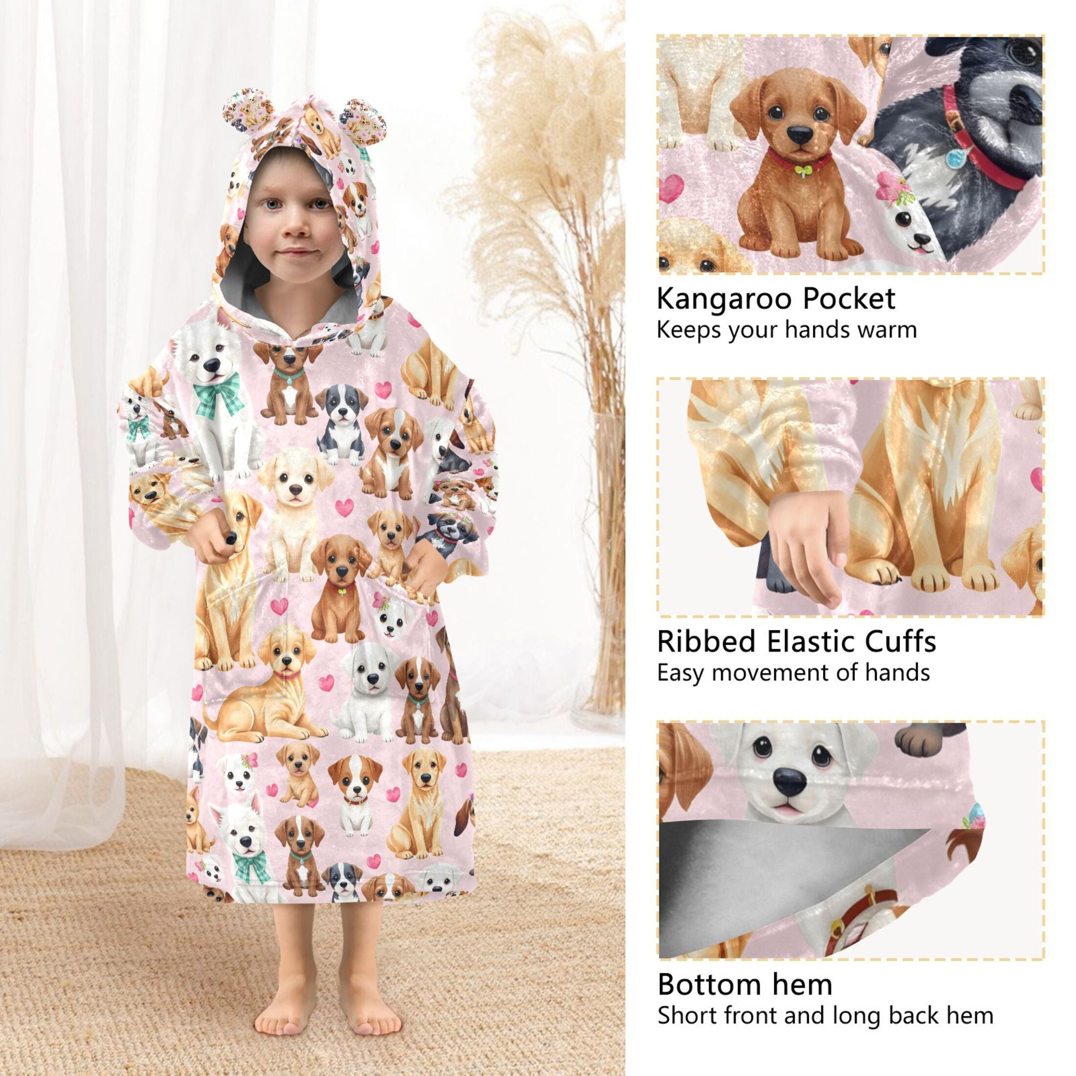joogoo Wearable Blanket Hoodie for Dogs Cute Flannel Sherpa Pocket 3-14 YR S