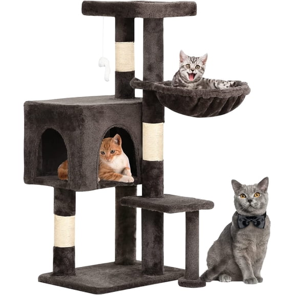 BestPet 36 inch Tall Cat Tower with Cat Scratching Post,with Cat Hammock & Funny Toy,Dark Gray