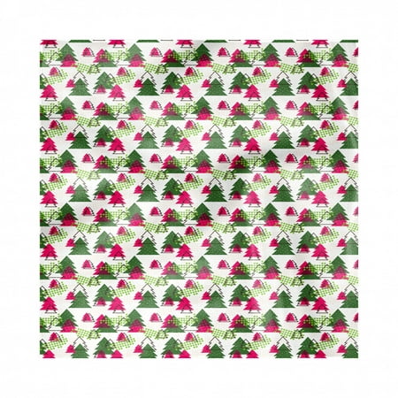 Christmas Tree Napkins Set of 4, Unusual Shapes Pattern with Tree Drawings Hearts and Triangles Holiday Vibe, Silky Satin Fabric for Brunch Dinner Buffet Party, by