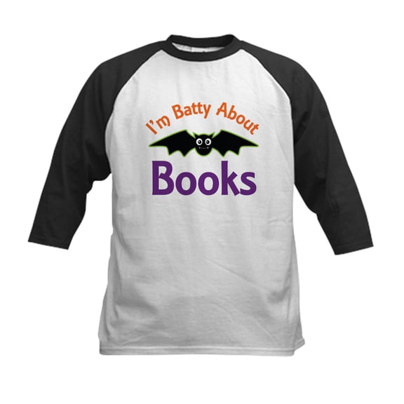 CafePress - Batty About Books Kids Baseball Jersey - Kids Cotton Baseball Jersey, 3/4 Sleeve Shirt
