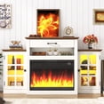 thumbnail image 3 of ChVans Fireplace TV Stand w/ LED Lights & 26'' Electric Fireplace For 65" TVs Wall-Mounted, 60" Farmhouse TV Stand w/ Fireplace Mantel, Glass Storage Shelves, 3 of 10