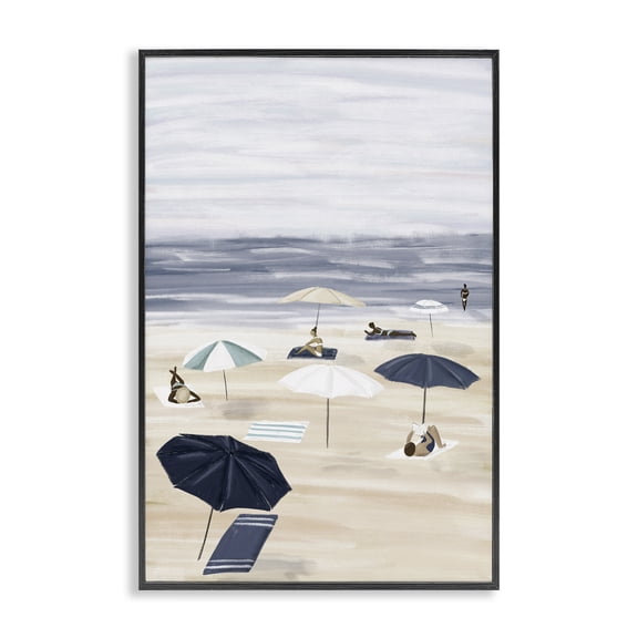 Stupell Industries Coastal Beachgoers with Umbrellas Black Framed Giclee Art, 12 x 18, by JJ Design House LLC