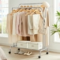 thumbnail image 2 of SONGMICS Clothes Rack, Double-Rod Clothing Rack with Wheels, Heavy-Duty Metal Frame, Garment Rack, 220 lb Max. Total Load, 40.7 Inches Wide, Clothes Storage and Display, Silver, 2 of 8