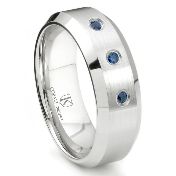 Titanium Kay Cobalt Xf Chrome 8MM 3 Sapphire High Polish Beveled Comfort Fit Wedding Band Ring Sz 10.0