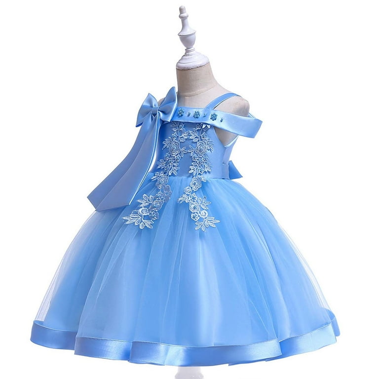 Phcqqok July 4th Girls Dresses Size 10-12 Winter Little Girls' Off Shoulder Bow Evening Gown Princess Pageant Dress for Birthday Parties & Stage