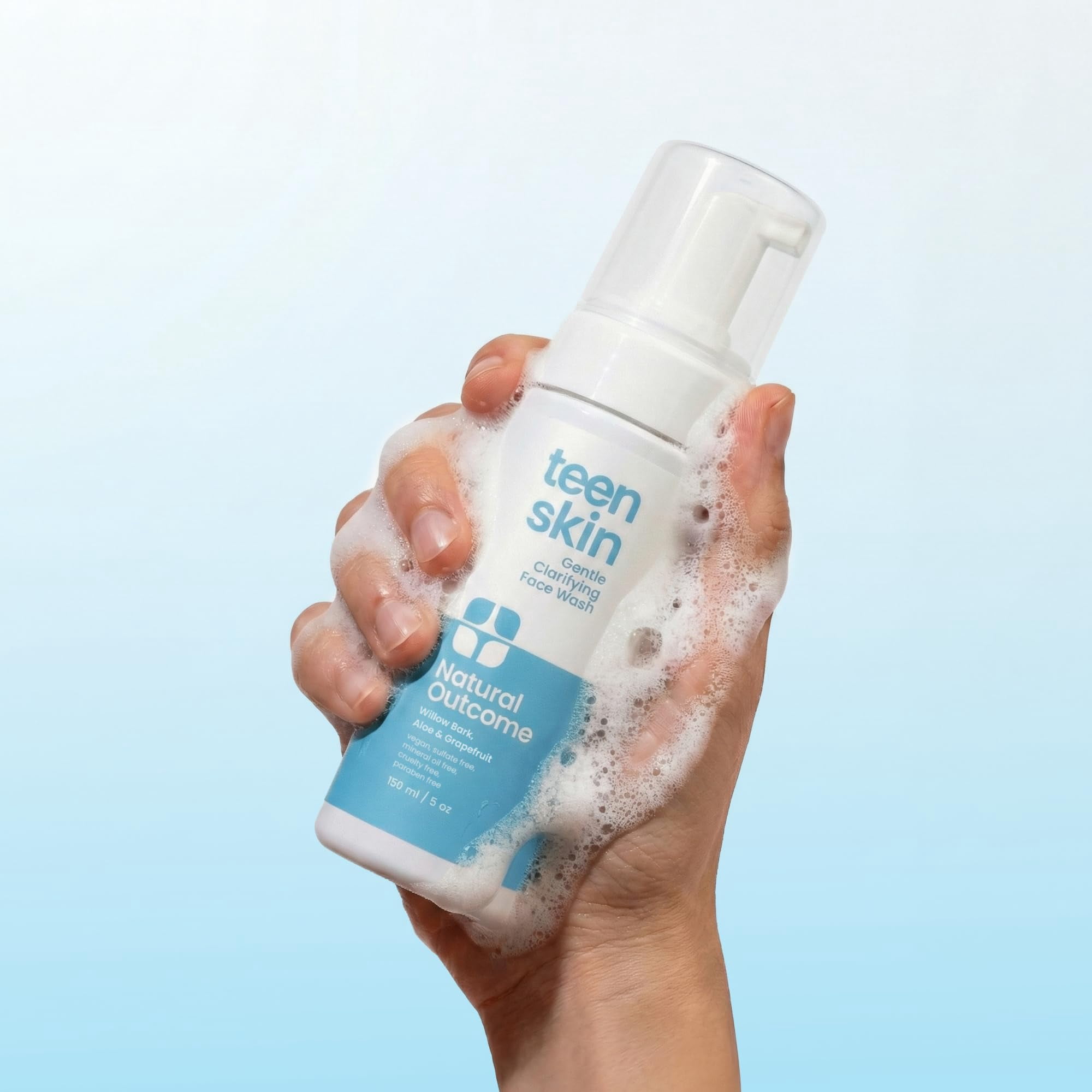 Teen Face Wash Skin | Gentle Foaming Daily Boys & Girls Facial Cleanser Lotion | Natural Non-toxic Ingredients | For Teens, Preteens & Kids Looking to Prevent Acne | 5 oz by Natural Outcome
