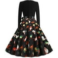 thumbnail image 5 of IROINNID Halloween Costumes For Women A-Line Dress Discount Vintage Print Long Sleeve V-Neck Christmas Evening Party Halloween Swing Dress,Multicolor, 5 of 8