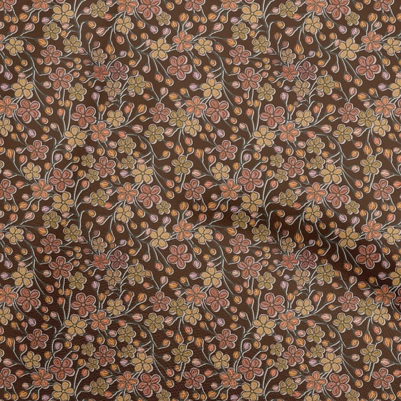 oneOone Polyester Spandex Brown Fabric Floral Retro Dress Material Fabric Print Fabric By The Yard 56 Inch Wide