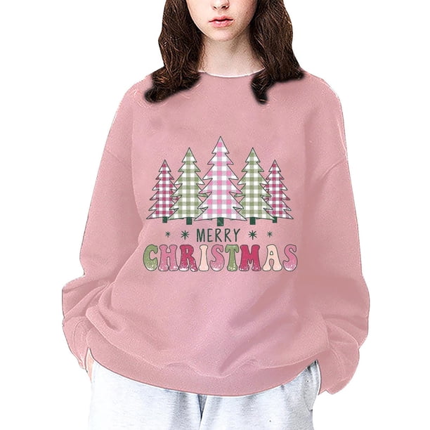 Gibobby Sudadera ligera Mujer Suéter informal a cuadros con estampado de árbol de Navidad para mujer con colores lindo y elegante perfecto para Navidad (Rosa, M)