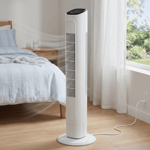 Alvantor 32-Inch White Tower Fan, Touch and Remote Control, 3 Speeds, 3 Modes, Oscillation, 9-Hour Timer