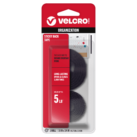 VELCRO Brand Sticky Back Hook and Loop Fasteners – Peel and Stick Permanent Adhesive Tape Keeps Classrooms, Home, and Offices Organized – Cut-to-Length Roll | 18in x 3/4in Tape | Black