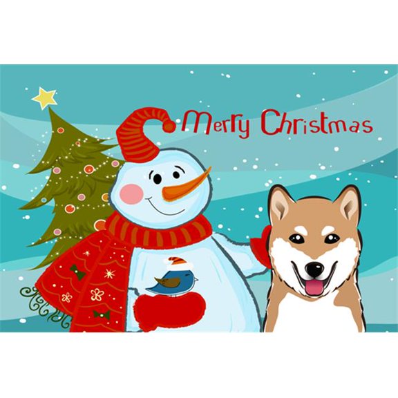 Carolines Treasures BB1845PLMT Snowman With Shiba Inu Fabric Placemat
