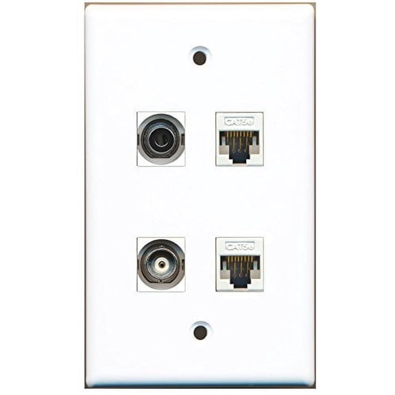RiteAV - 1 Port 3.5mm 1 Port BNC 2 Port Cat5e Ethernet White Wall Plate