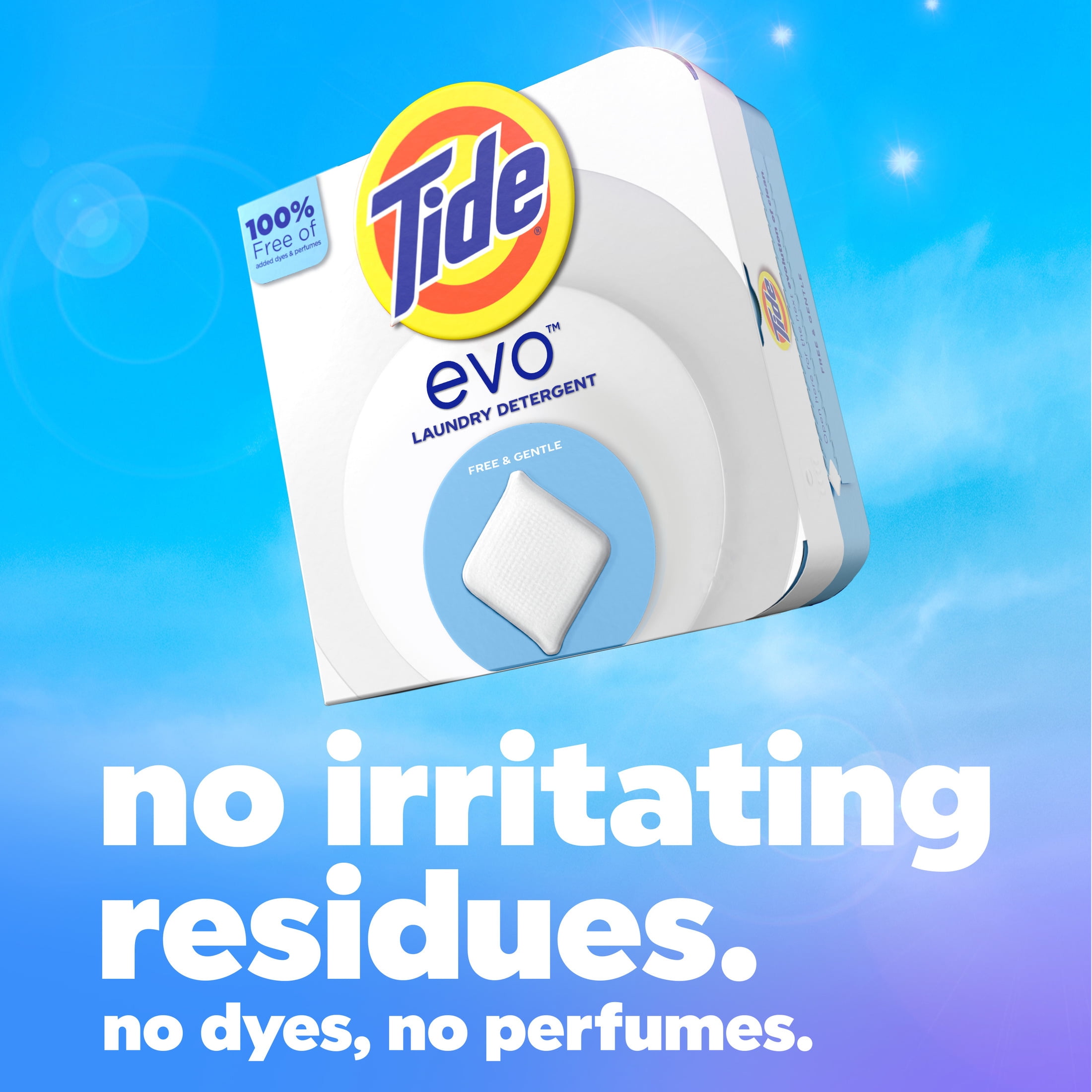 Tide Evo Free & Gentle Laundry Detergent Tiles, Works on 100% of Common Stains, Unscented, 22 Count