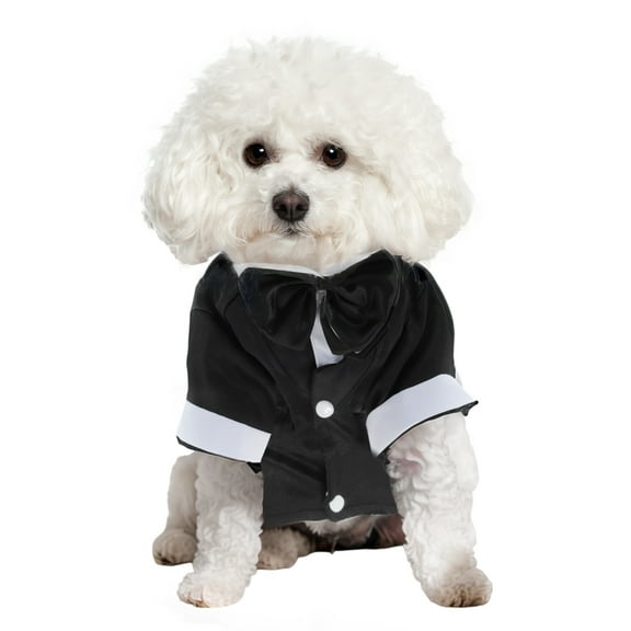 Unique Bargains Dog Tuxedo Stylish Pet Formal Attire with Bow Tie Dog Wedding Outfit Dog Shirt Puppy Clothes Dress Up Cosplay for Small Medium Dogs Small Black