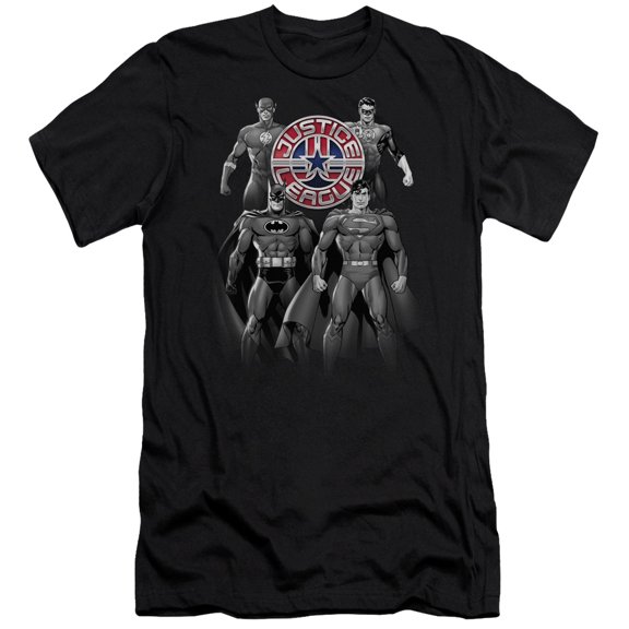 JLA Justice League Shades Of Gray Premium Canvas Adult Slim Fit 30/1 T-Shirt Black