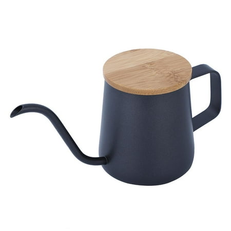 

350ML Gooseneck Drip Coffee Kettle for Drip Coffee Stainless Steel Drip Pot Body. Wooden Lid Control During Pouring Black