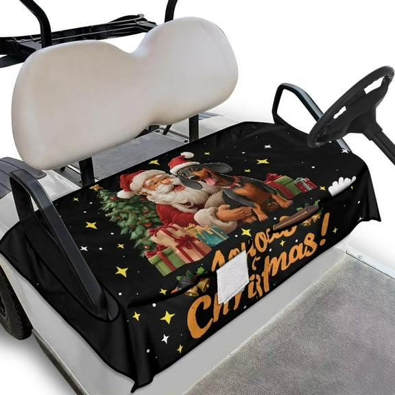 Binienty Christmas Golf Cart Seat Towel Blankets Non-Skid Easy to Install Golf Cart Front Seat Cover Towel with Pockets Universal Accessories for Golfcart Seats Blanket, Santa Claus Dachshund