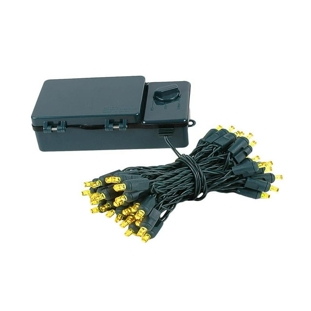 Novelty Lights Battery Operated LED Mini Lights 18 Feet, 50 Count Yellow Fairy Lights on Green Wire, On/Off & Timer Modes, Indoor/Outdoor Use, 3x D-Cell Required