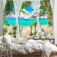 thumbnail image 2 of Tapiz de decoración de playa, vista de palmeras, isla tropical oceánica, balcón, paisaje tropical de verano, tapiz de naturaleza para colgar en la pared, dormitorio, sala de estar y dormitorio., 2 of 5