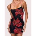 thumbnail image 4 of Women Floral Bohemian Spaghetti Strap Sleeveless Bodycon Dress Short Suspenders Swing Dress Clubwear Y2K Black Print L, 4 of 9