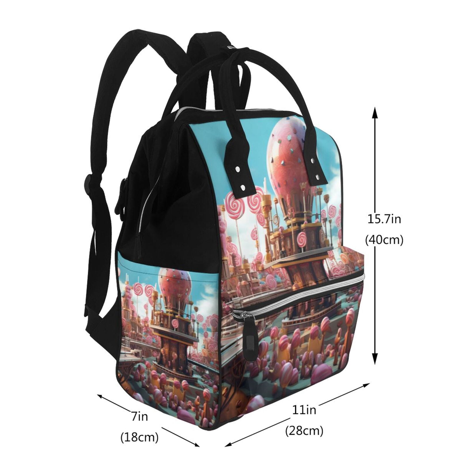 Ratiio fairy-tale-world-with-delicious-candy Mummy Backpack - Waterproof Twill Canvas, Large Capacity Diaper Bag with Multiple Pockets and Adjustable Straps