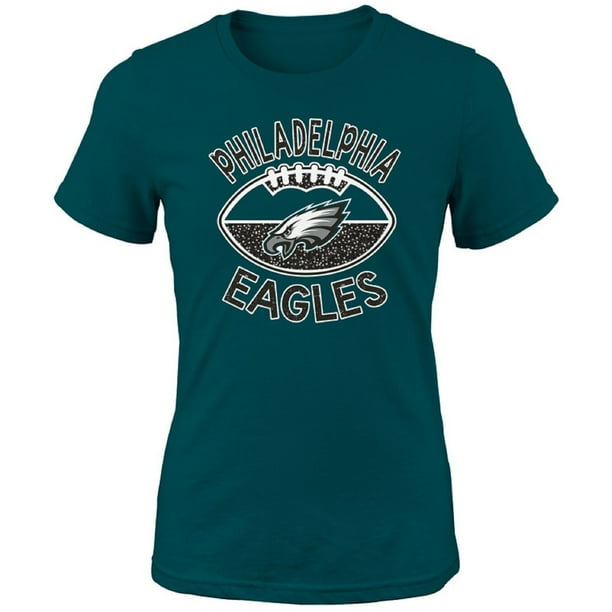 Girls Youth Midnight Green Philadelphia Eagles Glitter TShirt