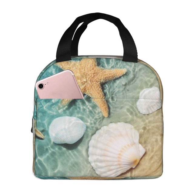 Easygdp Starfish And Seashell Bolsa Térmica Premium - Tela Oxford Impermeable, Gran Capacidad, Bolsillo Frontal, Unisex para Trabajo, Escuela, Actividades al Aire Libre y Picnics