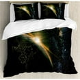thumbnail image 3 of Galaxy Duvet Cover Set, Sunrise View of the Planet Earth from Space with Stars in Milky Way Outer Space Art Print, Decorative 2 Piece Bedding Set with 1 Pillow Shams, Twin Size, Black, by Ambesonne, 3 of 3