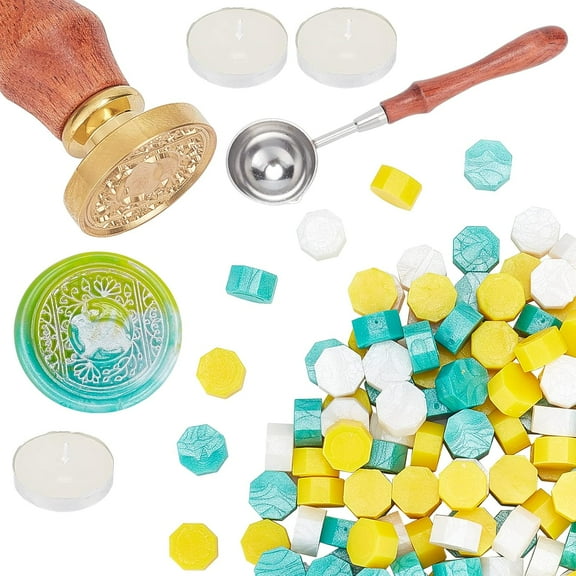 Wax Seal Stamp Kit with 200PCS 3 Color Sealing Wax Beads 25mm Vintage Sealing Wax Stamps Rabbit with Wooden Handle Wax Spoon 3PCS Candles DIY