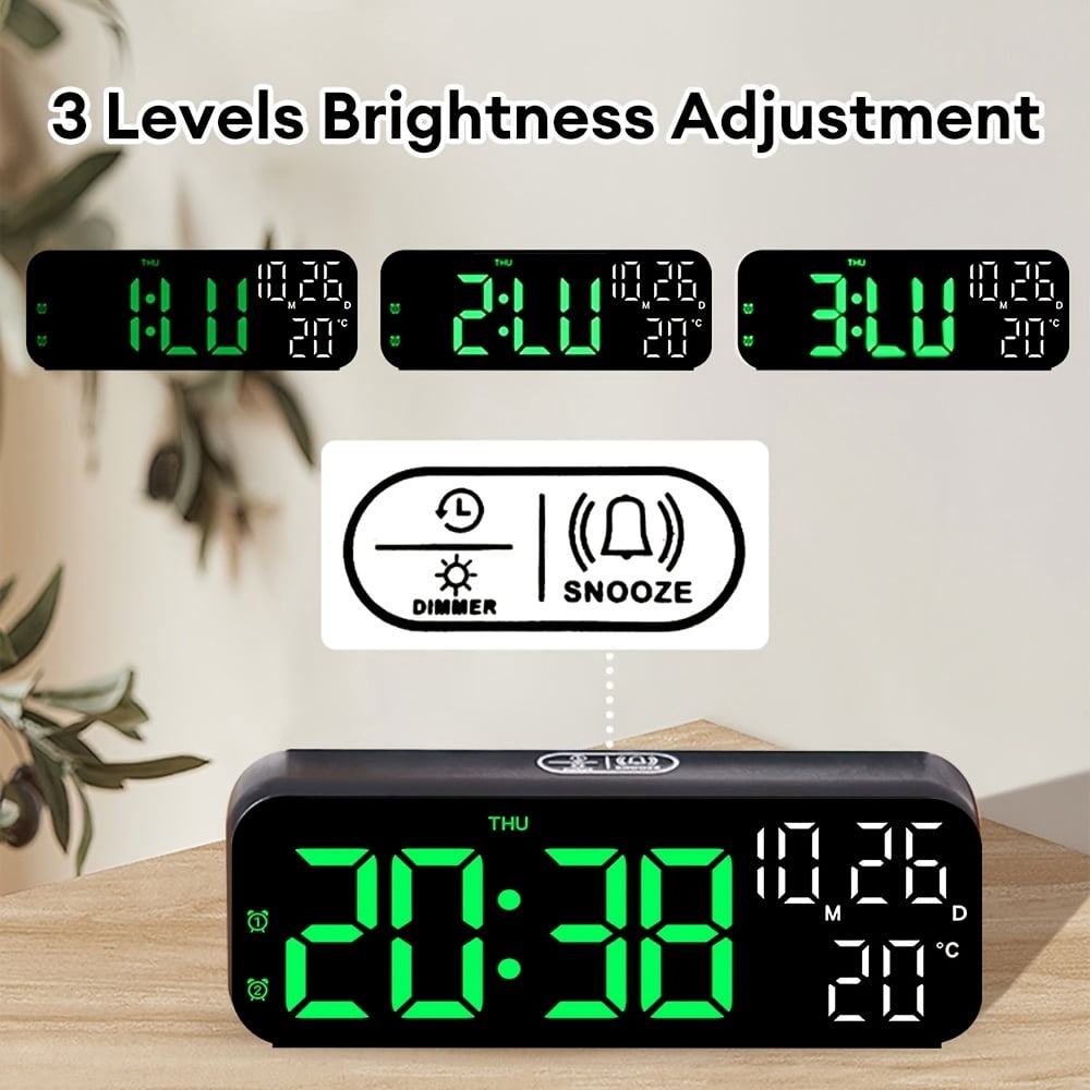 Large Digital LED Alarm Clock with Calendar And Temperature Display for Bedroom Living Room Table Desktop Decoration