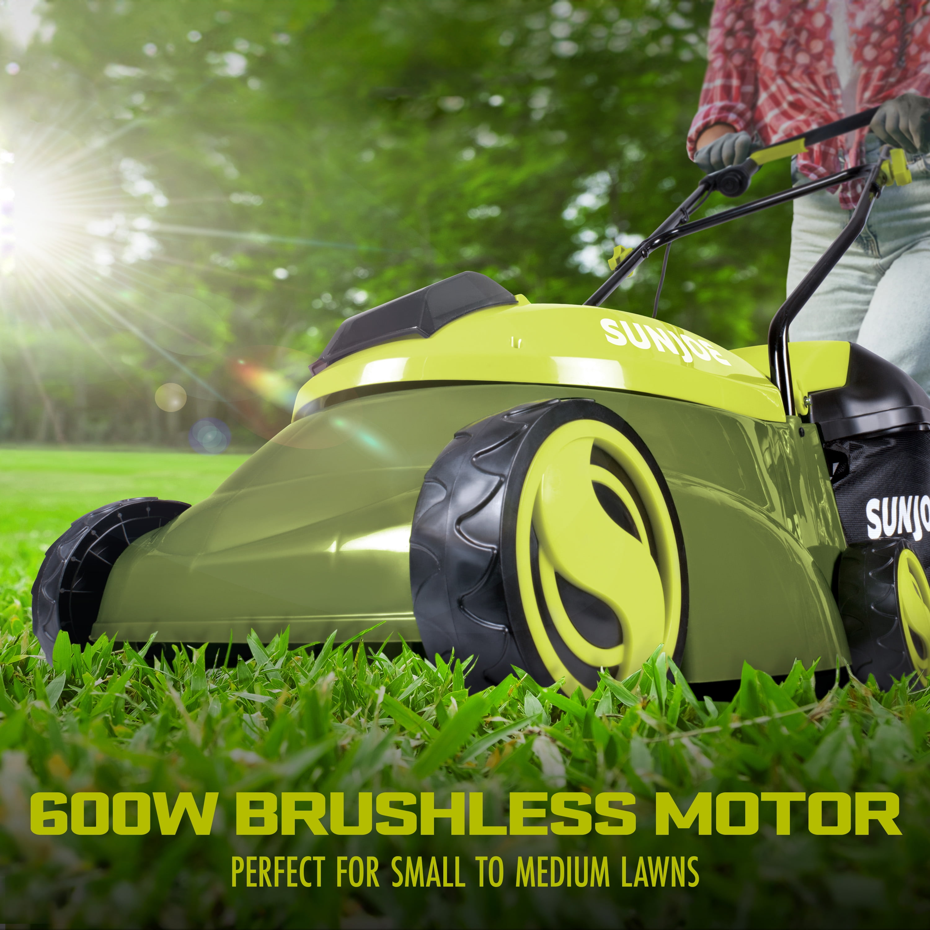 Sun Joe 28V Cordless 14" Brushless Push Lawn Mower, Adjustable Cutting Height, 5.0-Ah