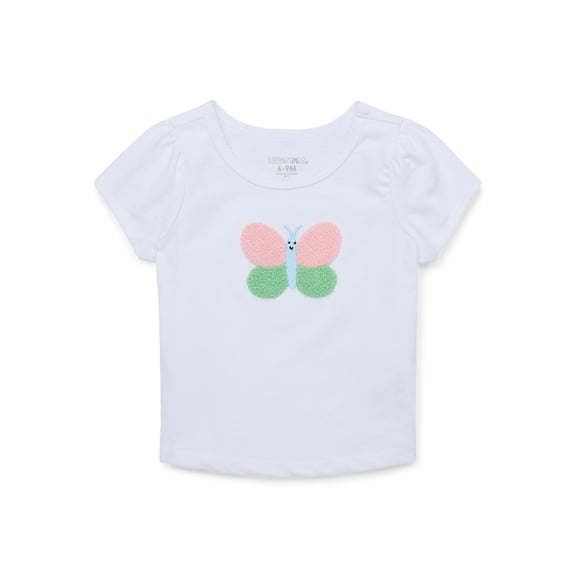Garanimals Baby Girl Short Sleeve Scallop Neck Embroidered T-Shirt, Sizes 0-24 Months