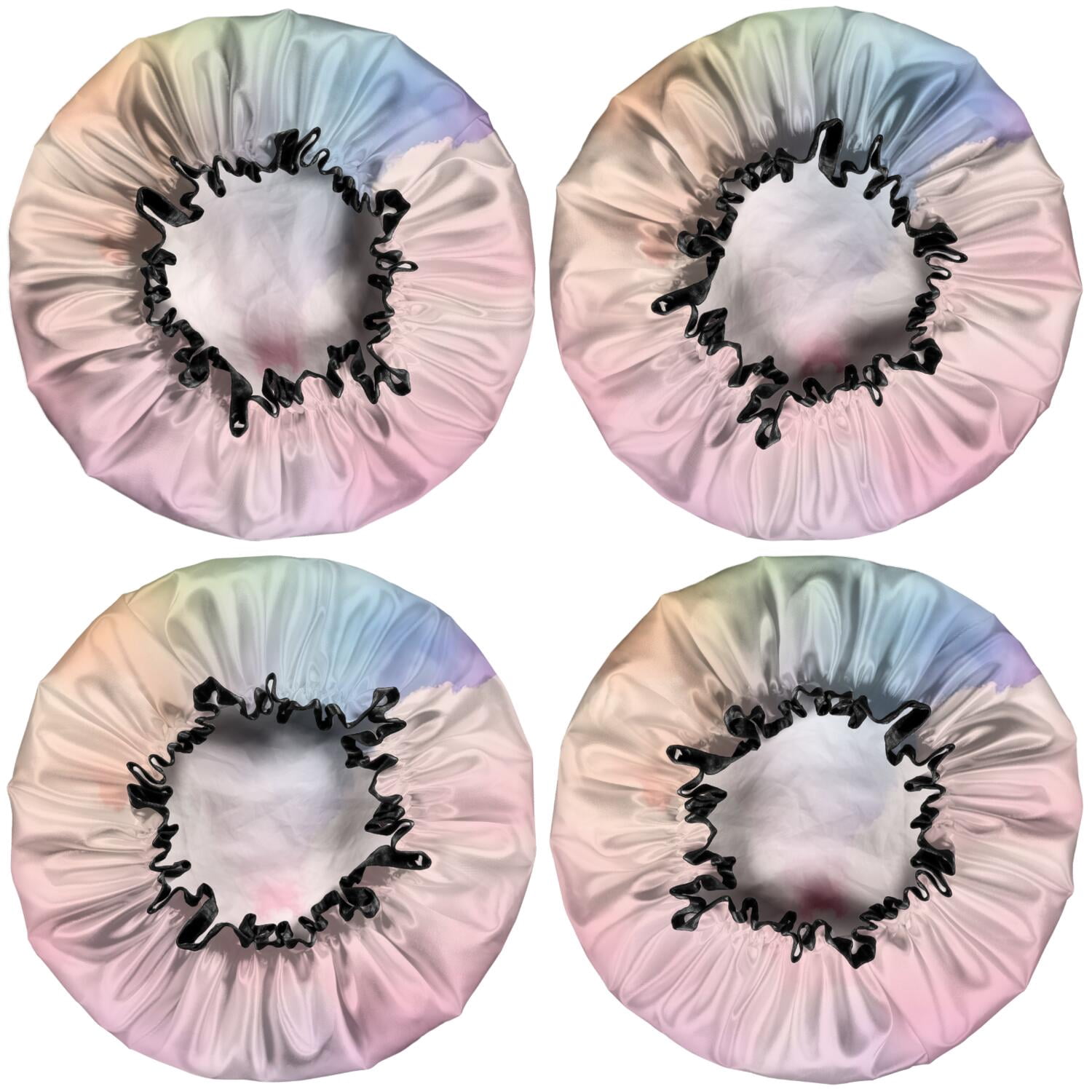 Shower Caps,Pastel Rainbow Clouds Waterproof Shower Cap for Women 4 Pieces,Double Reusable Hair Cover for Shower PEVA Elastic Stretch Hem