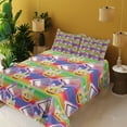 thumbnail image 2 of Ambesonne Unicorn Emoji Fitted & Top Sheet Set with Shams, Futuristic Rainbow, Lilac Multicolor, 2 of 5